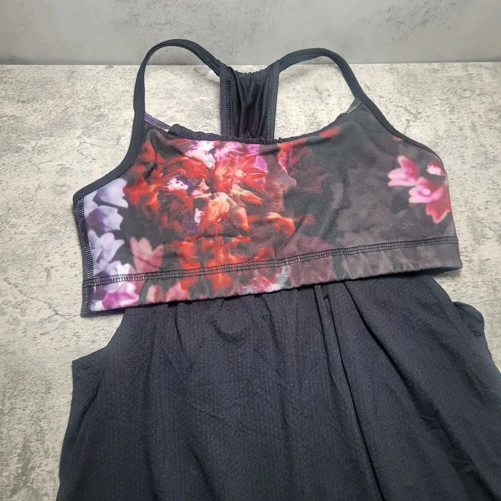 Lululemon No Limits Tank Top Black Spring Has Sprung Multi 2 In One Women's SZ 6